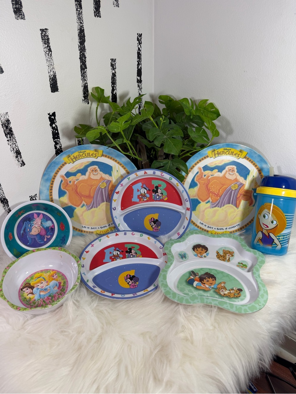 Vintage Y2K Kids Character Melamine Dishes Bundle Plates Bowls Cup Disney